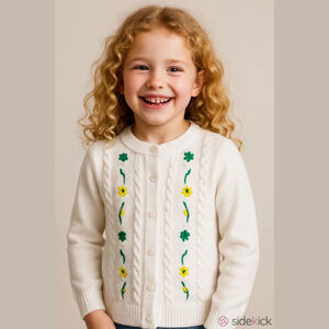 JCPenney Vintage Girls S Floral Embroidered Cardigan White Knit